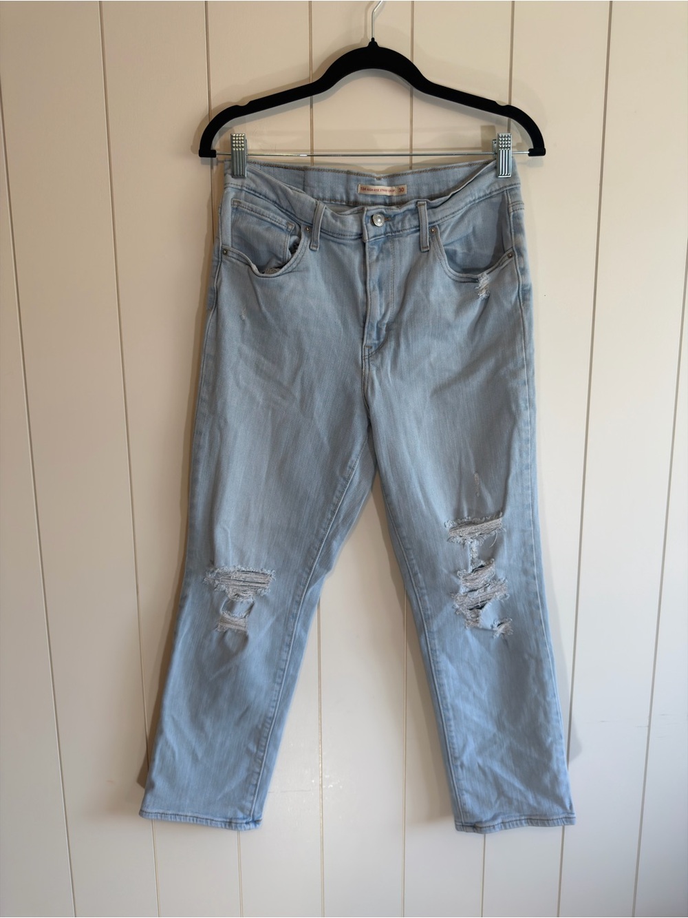 Levi's Light High-Rise Straight Crop Blue Ripped Boyfriend Jeans